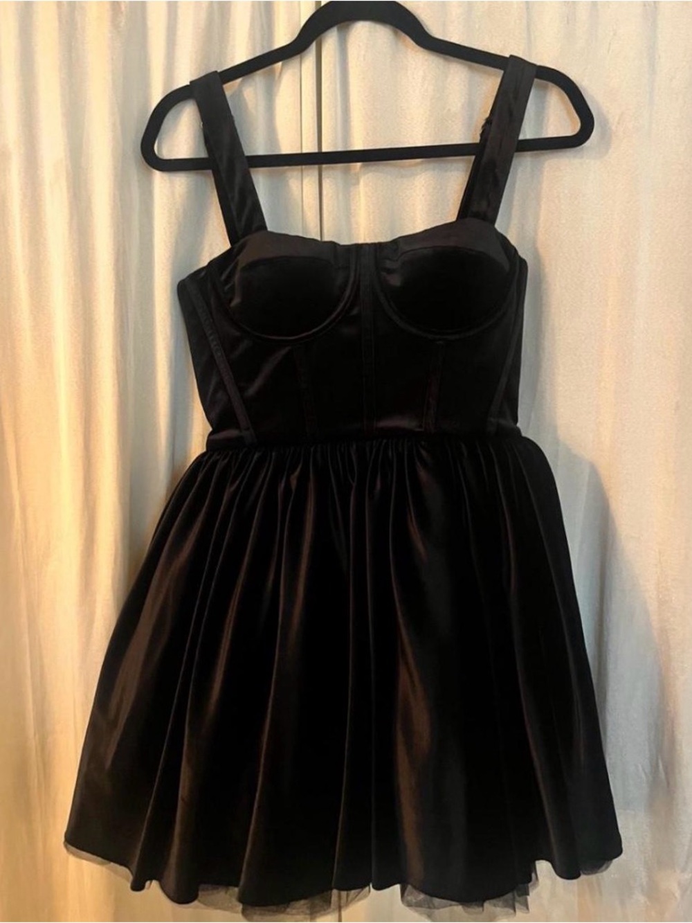 Bronx and Banco Black Satin Bustier Mini Dress with Rhinestone Detachable Belt - Picture 2 of 6
